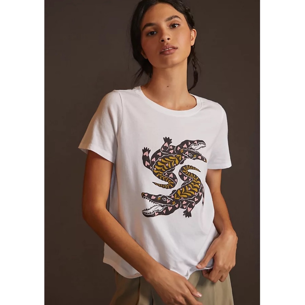 Kenzie Parrott for Anthropologie Alligator Graphic Tee New White Animal ANTHRO - Picture 3 of 6
